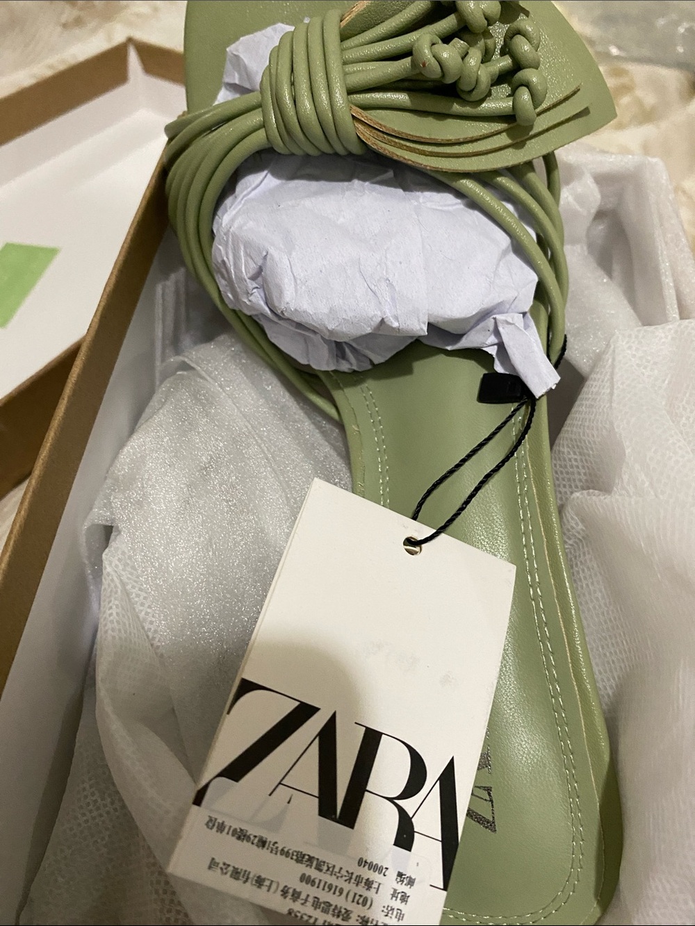 ZARA Light Sage Green Knotted Strappy Slide - Picture 5 of 5